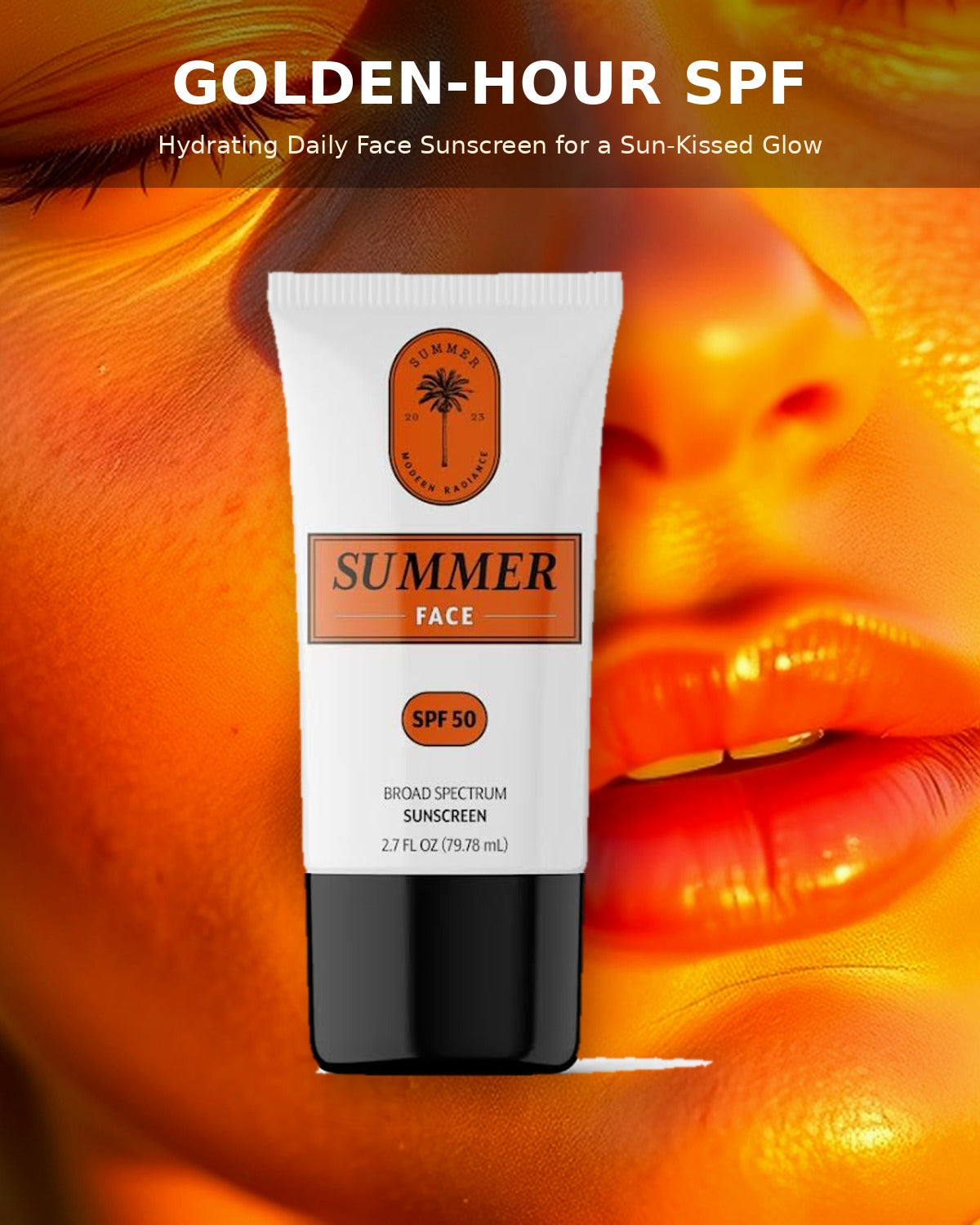 Summer Face SPF 50 invisible facial sunscreen gelée at golden hour — lightweight broad-spectrum daily SPF, no white cast
